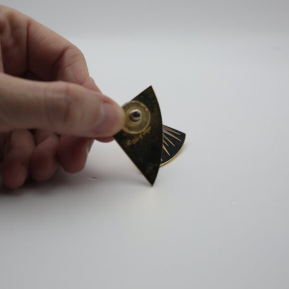 Vintage Isle of Skye Purple & Black Fan Earrings, Cloisonné Gold Plated Enamel - Picture 5 of 9